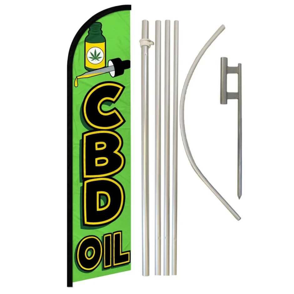 C.B.D. Oil Windless Advertising Banner Flag & Pole Kit