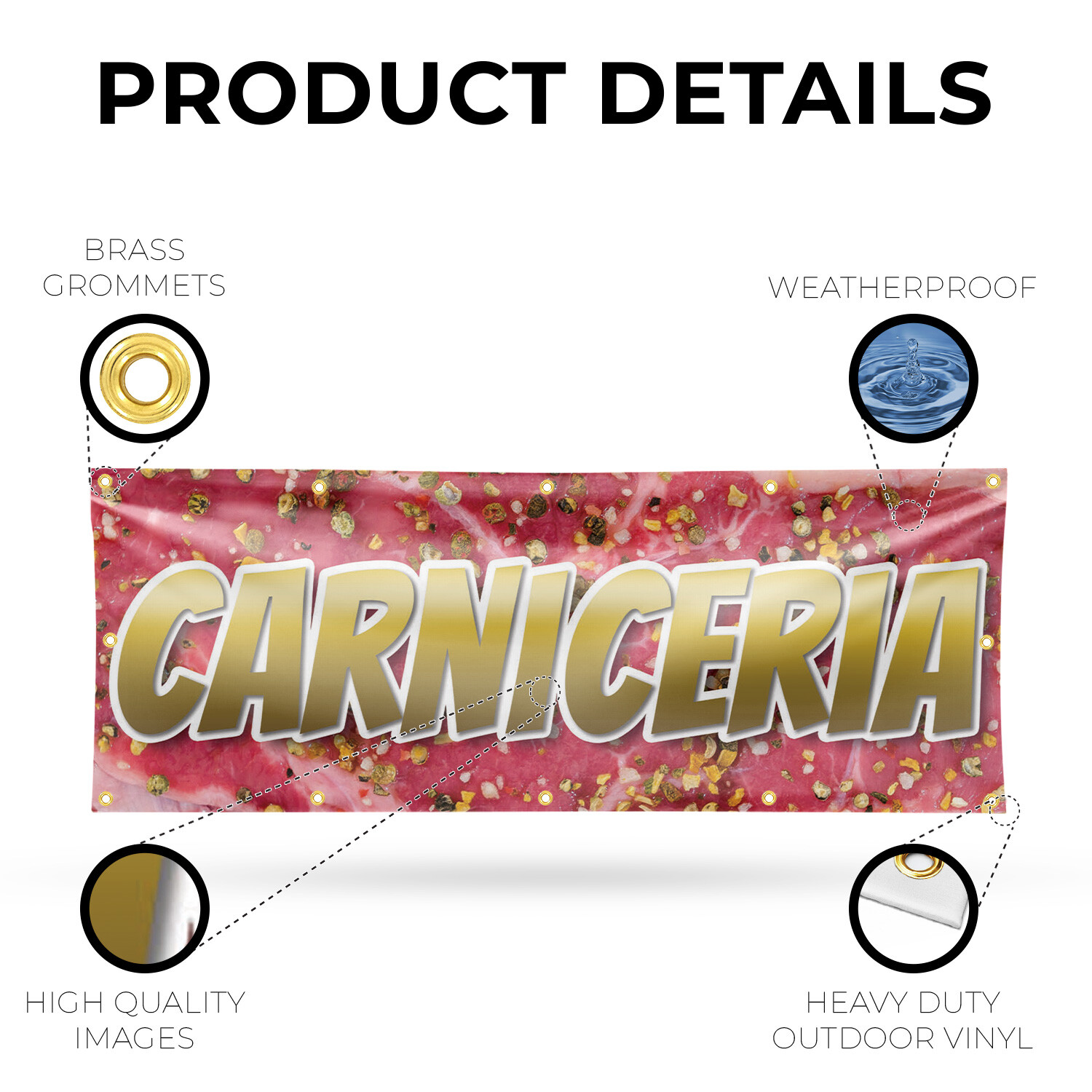 Carniceria 13 oz Vinyl Banner Sign with Metal Grommets Heavy-Duty Single-Sided