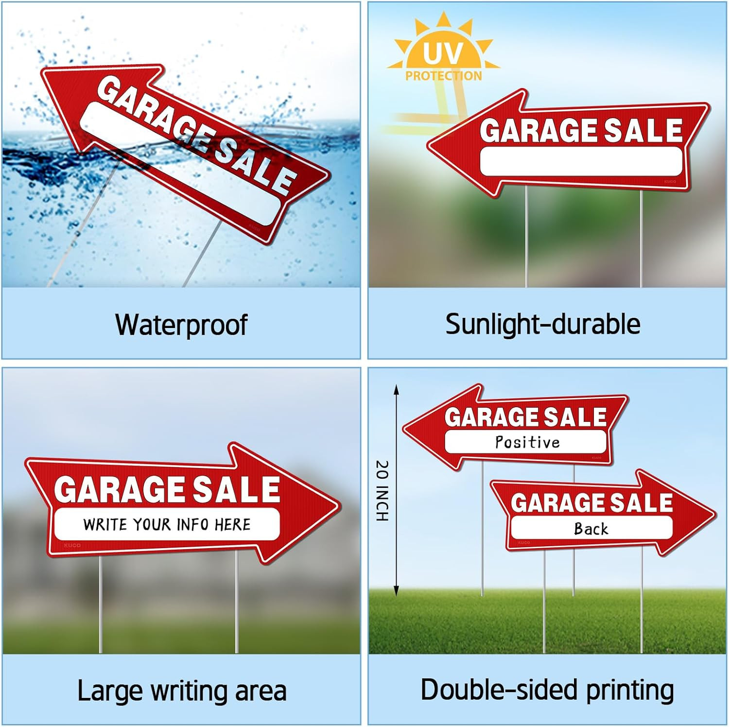 7 Pack Garage Sale Signs with Stakes – 16&Prime;X6&Prime; Double-Sided Directional Yard Sale