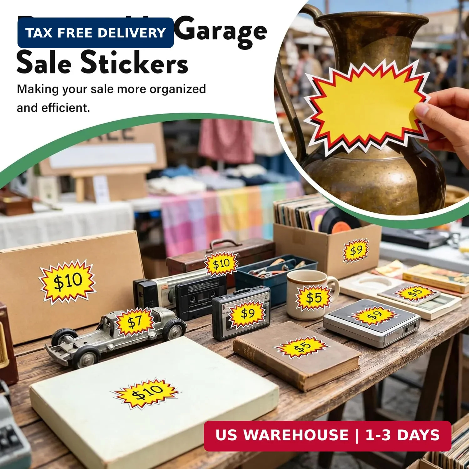 400 Pcs Removable Garage Sale Stickers,3&Prime;x 4&Prime; &2&Prime; x 3 Adhesive Yard Sale Price S