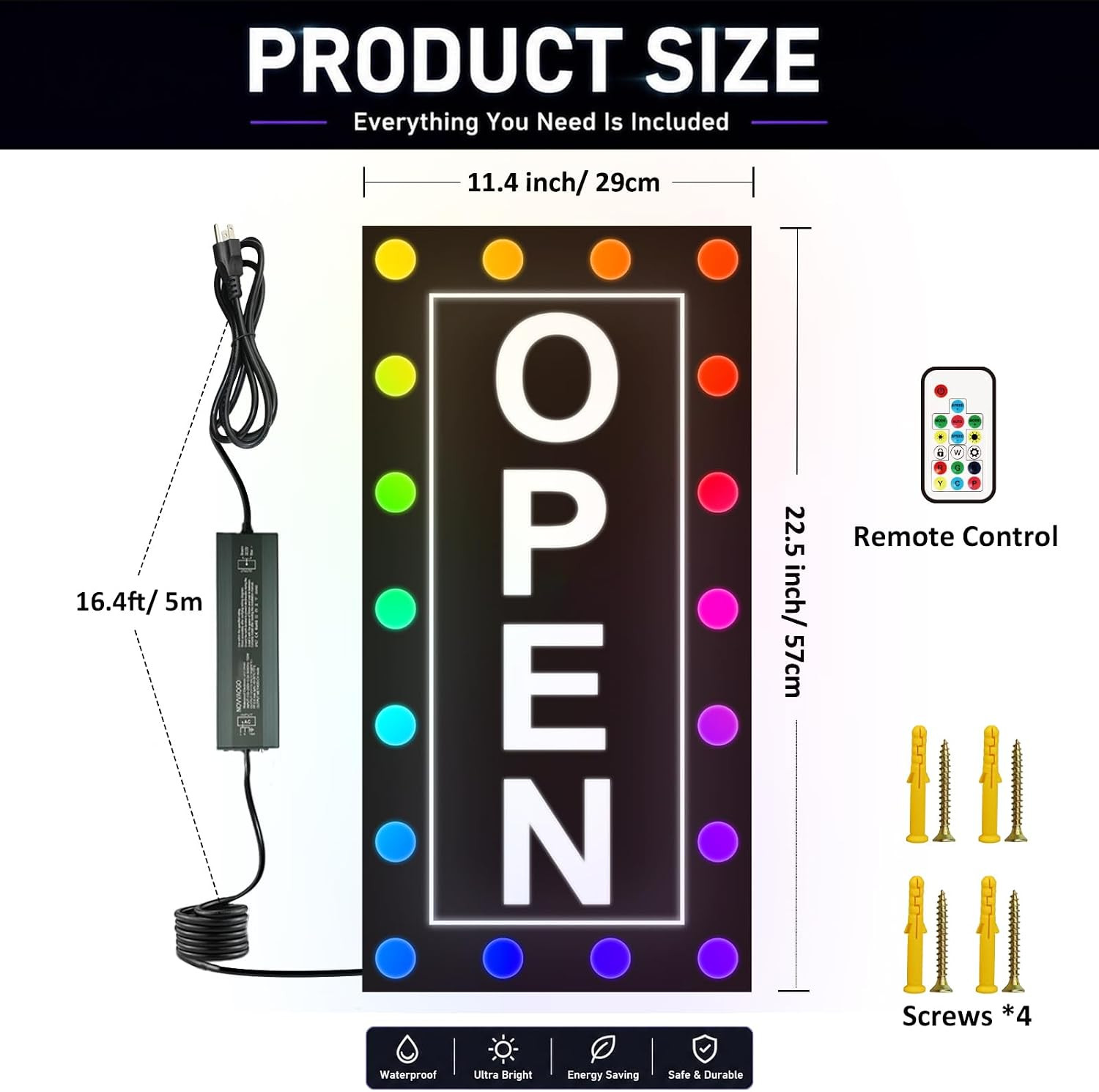 Large Outdoor Waterproof Open Sign LED, LED Open Signs for Business, Ultra