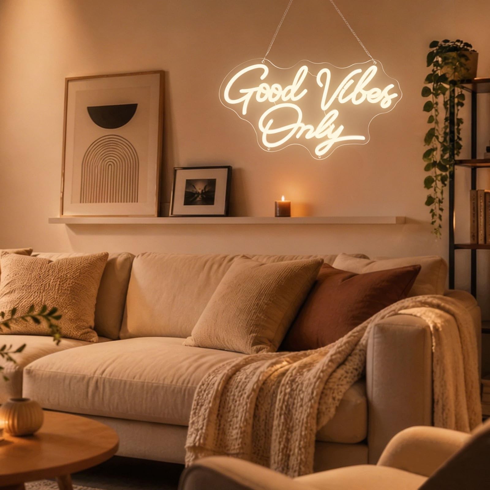 Good Vibes Only Neon Sign, Dimmable LED Neon Light for Wall Decor, for Weddin…