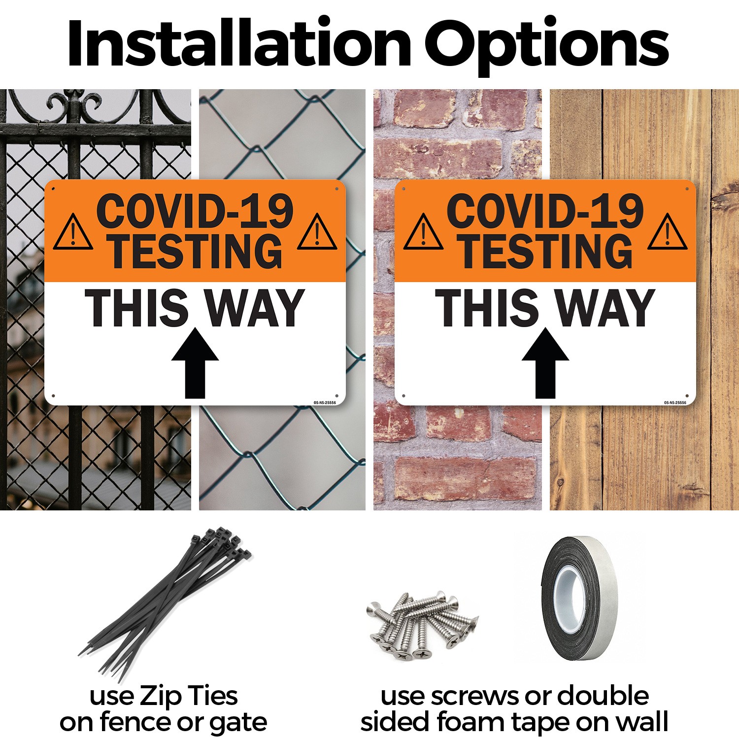 COVID-19 Testing This Way Up Arrow Public Safety Sign Or Decal – 5 or 10 Pack