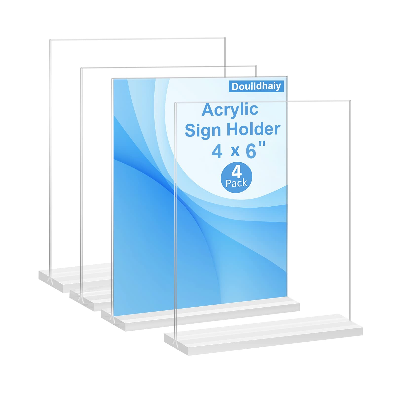 Douildhaiy 4 Pack 4 x 6 Acrylic Double Side Sign Holder ,T Shape Clear