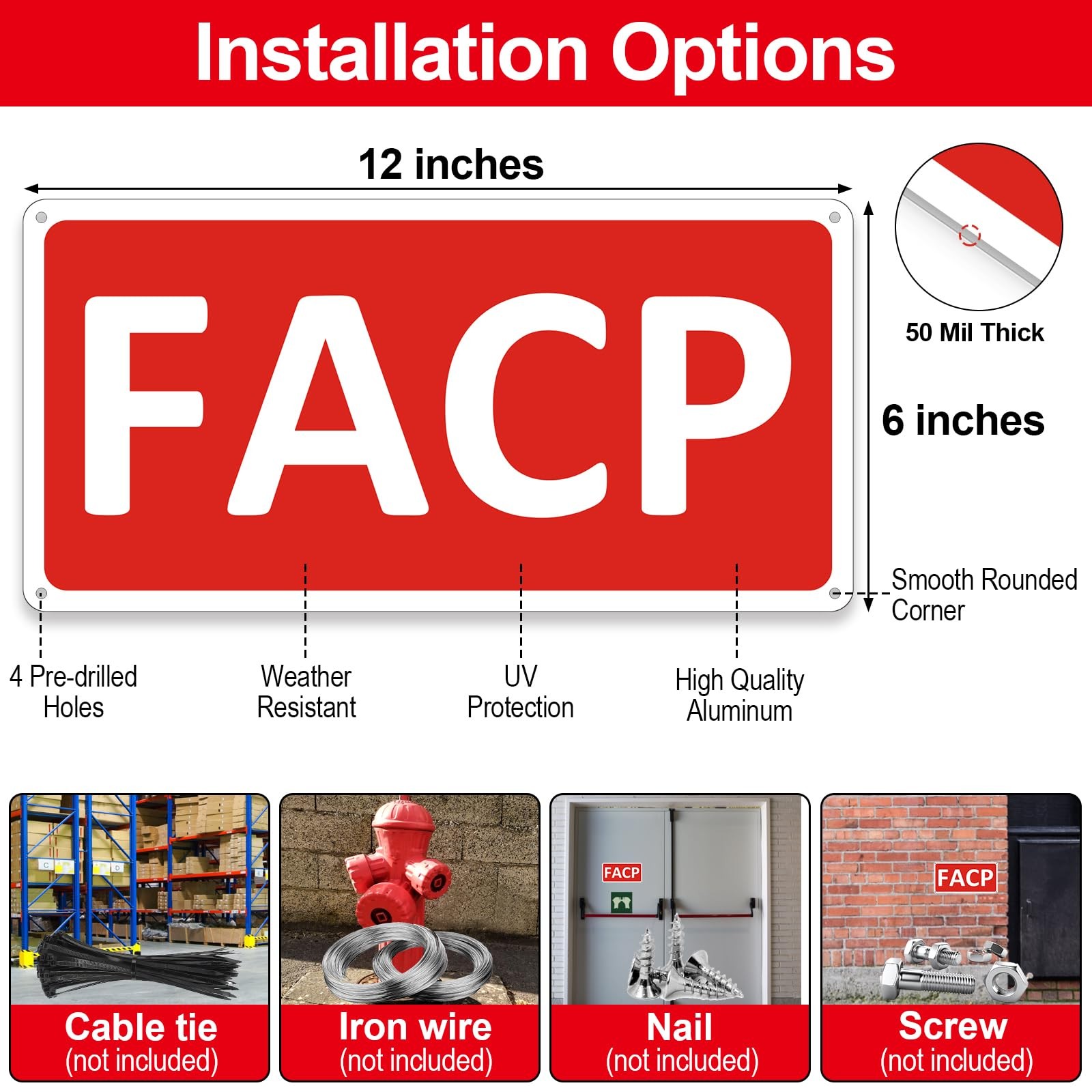 4 Pack FACP Signs Metal Fire Alarm Control Panel 12×6 Inch Aluminum Reflective