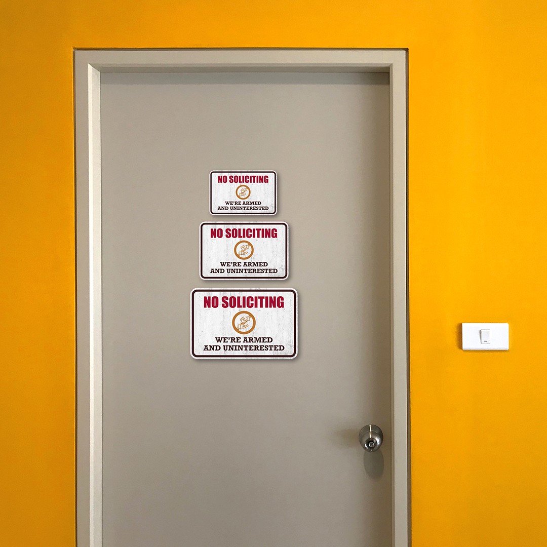 Classic Framed Plus No Soliciting We’re Armed and Uninterested Door or Wall Sign