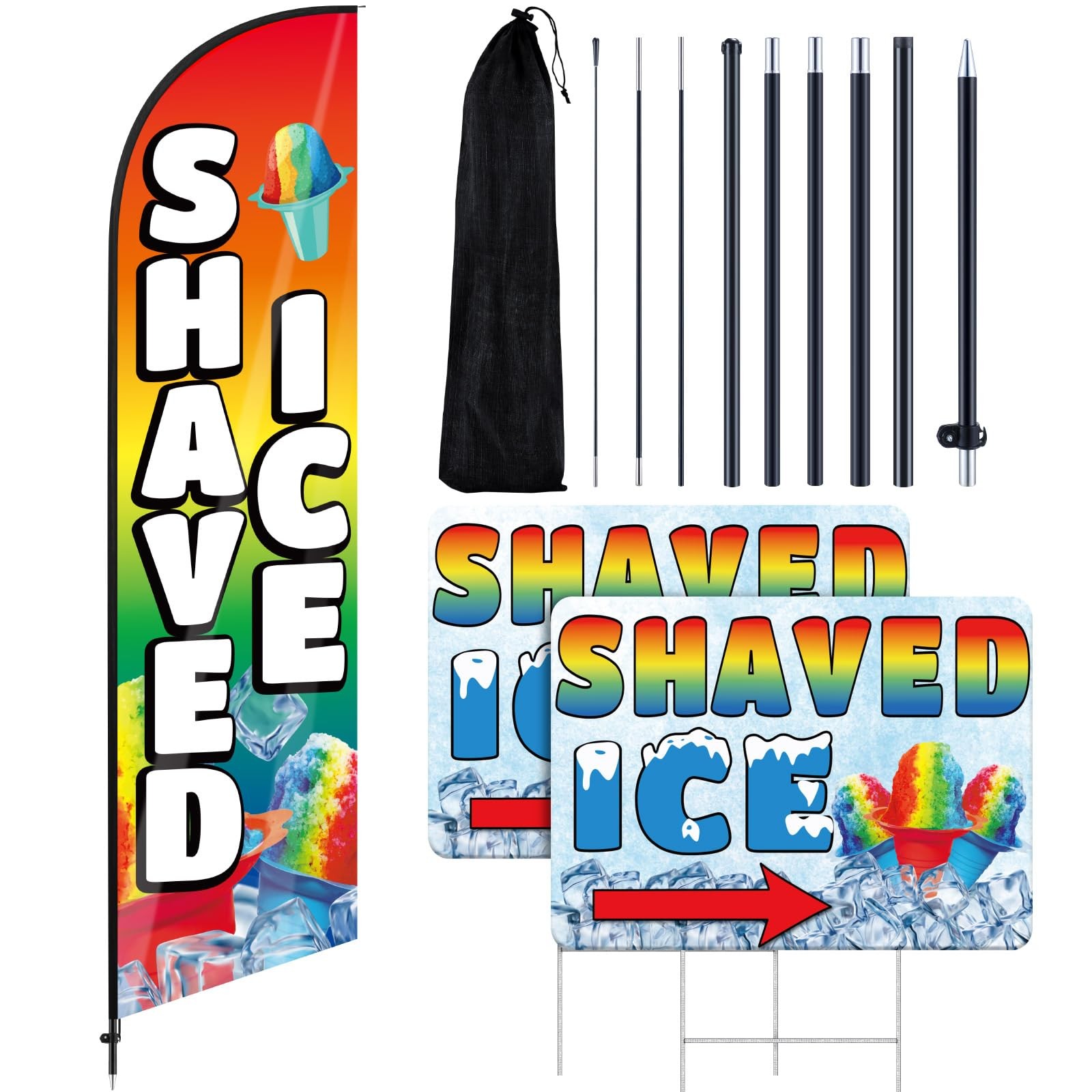 Remagr 3 Pcs Ice Cream Or Shaved Ice Signs Include 1 Feather Flag Kit 11 Ft