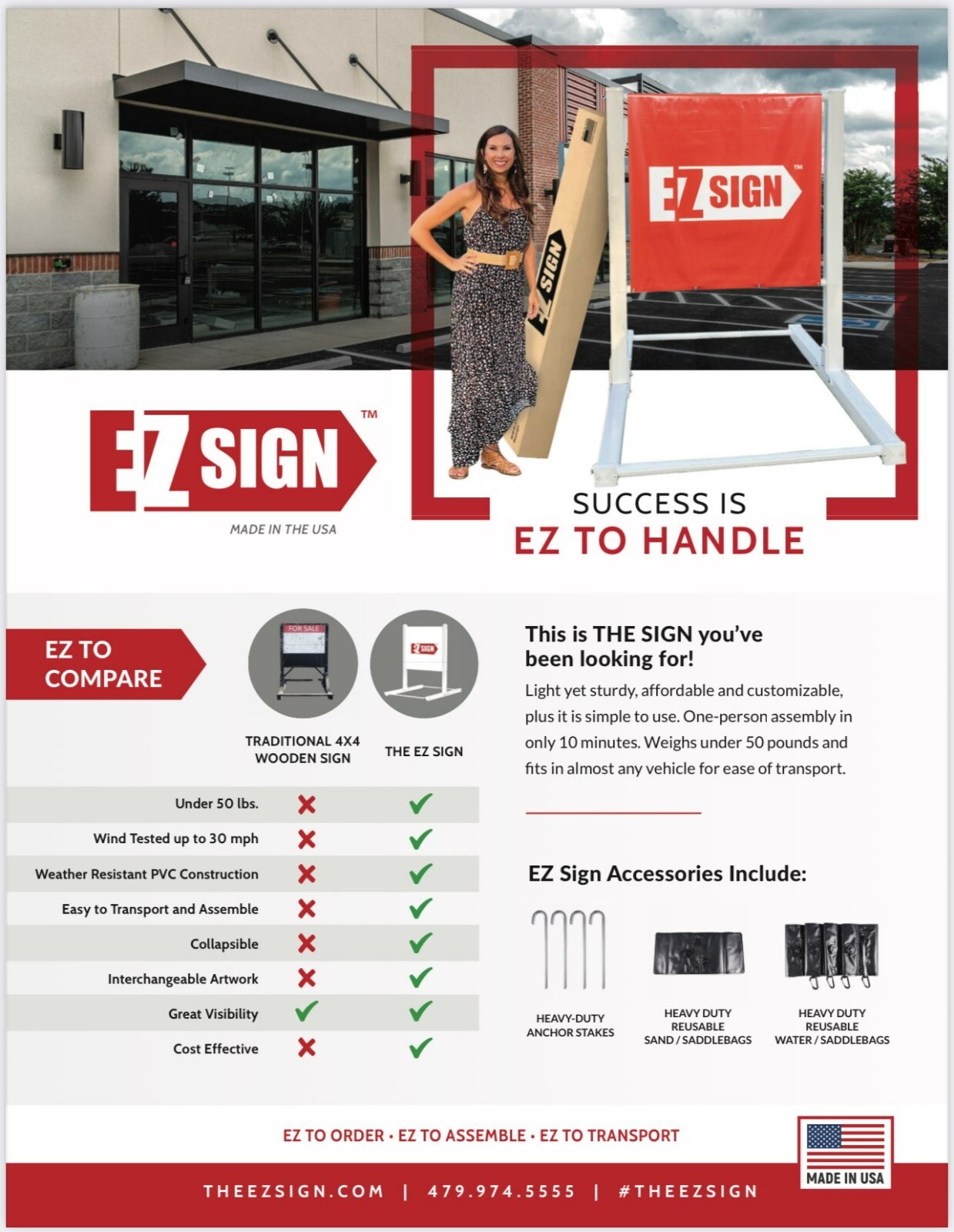 The EZ Sign – Lightweight Portable 4&prime; Large Sign w/ Custom 4&prime; Banner Real Estate