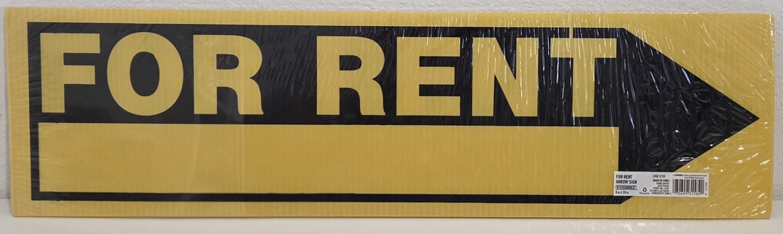 Everbilt Plastic Yellow 6&Prime; X 24&Prime; For Rent Sign w/Metal Stake Holder