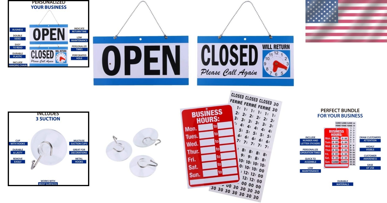 Complete Business Sign Bundle – Customizable Open/Closed Signs with Return Cl…