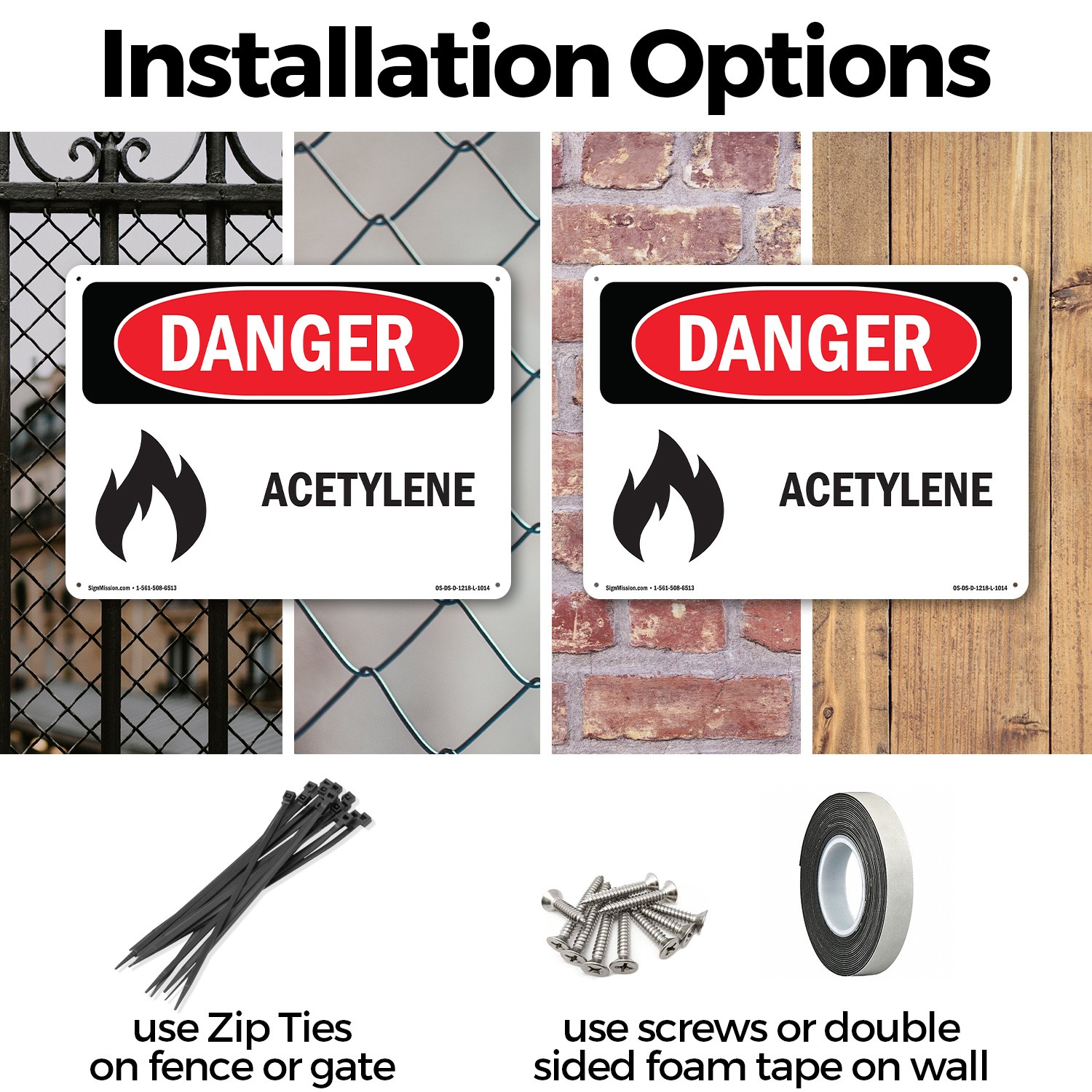 Acetylene OSHA Danger Sign Metal, Plastic, Or Decal – 5 or 10 Pack