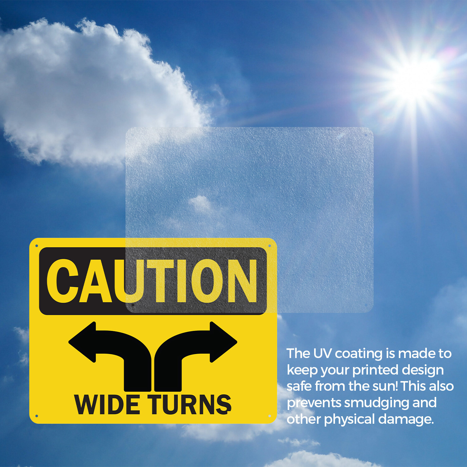 (2 Pack) Wide Turns OSHA Caution Sign Decal Metal Plastic
