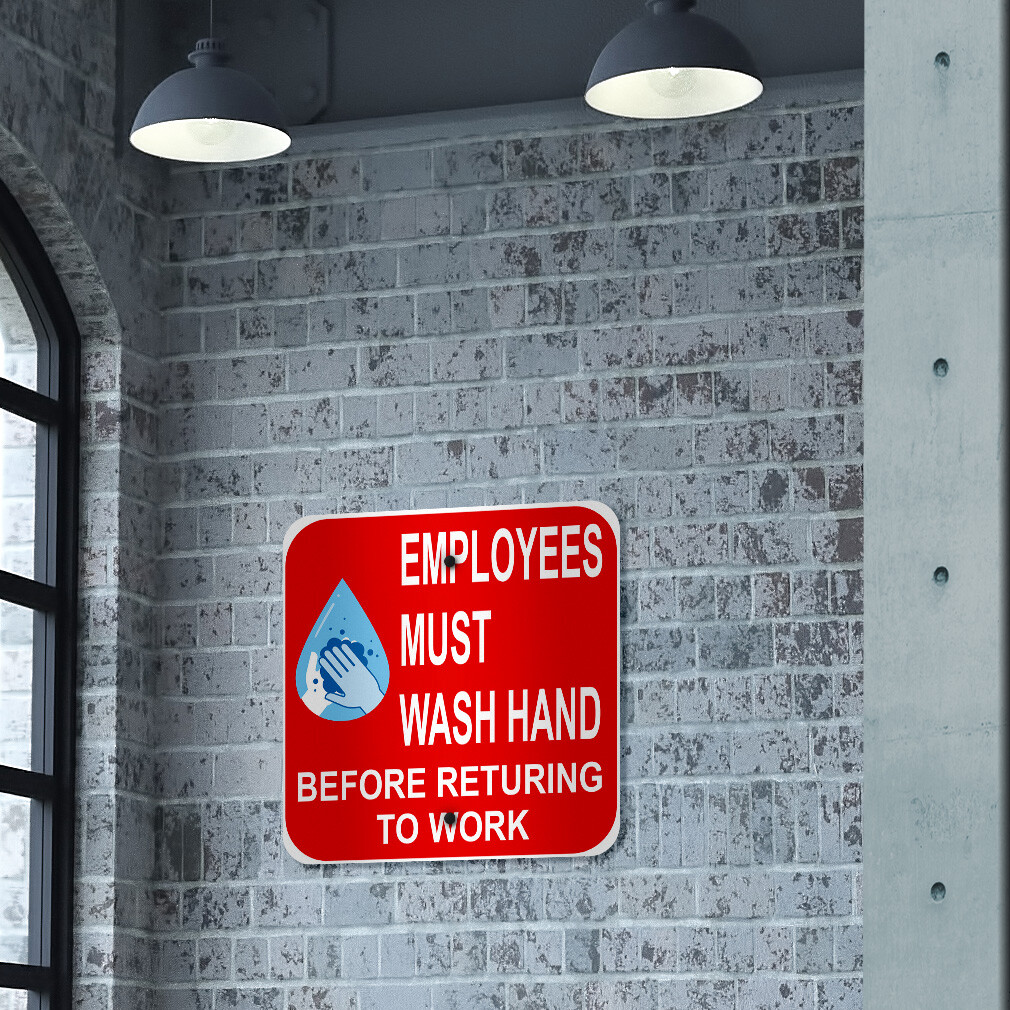 Aluminum Square Metal Sign Employees Must Wash Hand Weatherproof Street