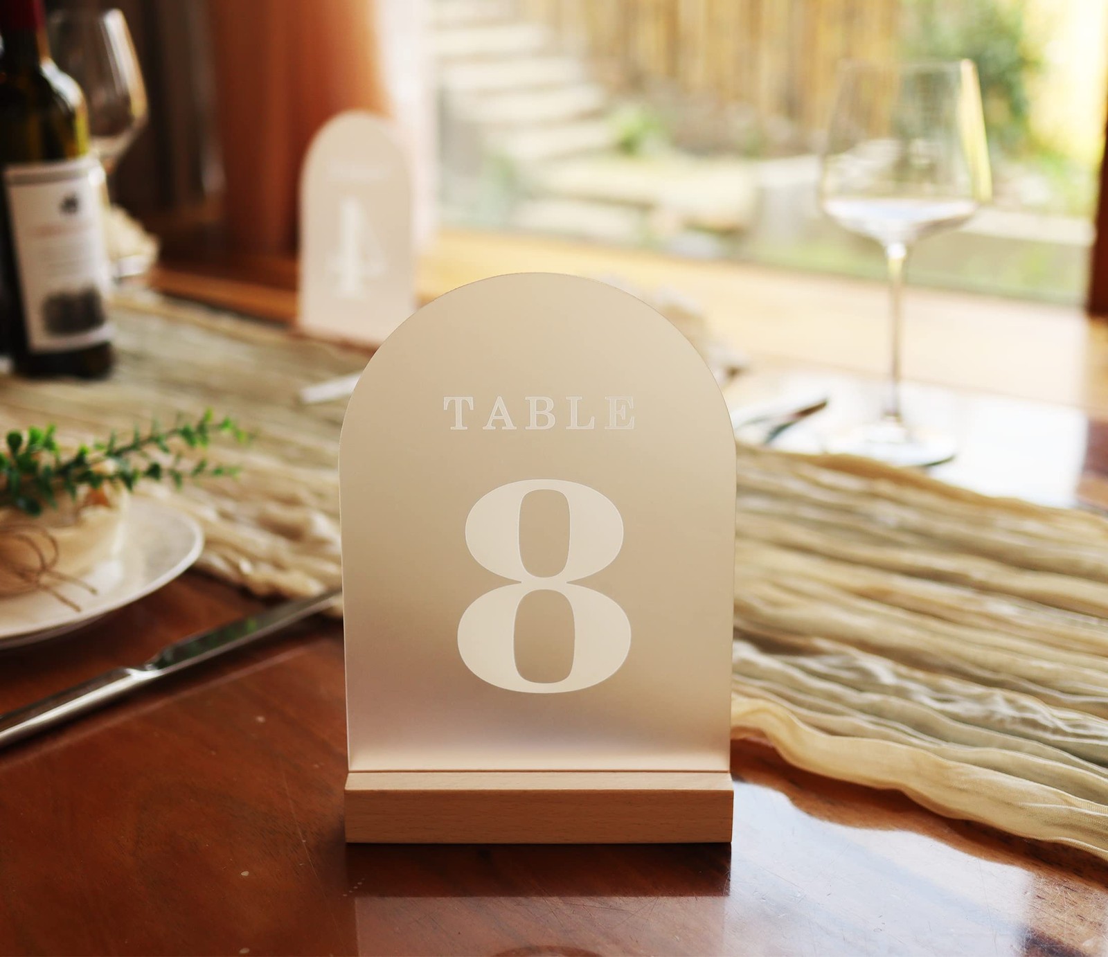 Wedding Table Numbers 1-15 Acrylic Arch Signs with Natural Wood Stands Holder…