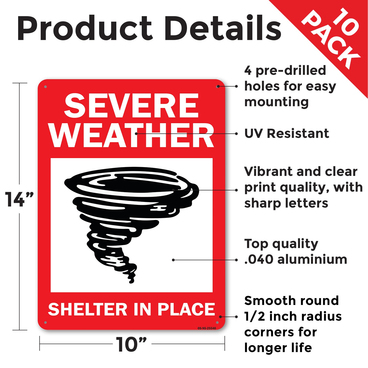 Severe Weather Shelter In Place Public Safety Sign Metal, Decal – 5 or 10 Pack