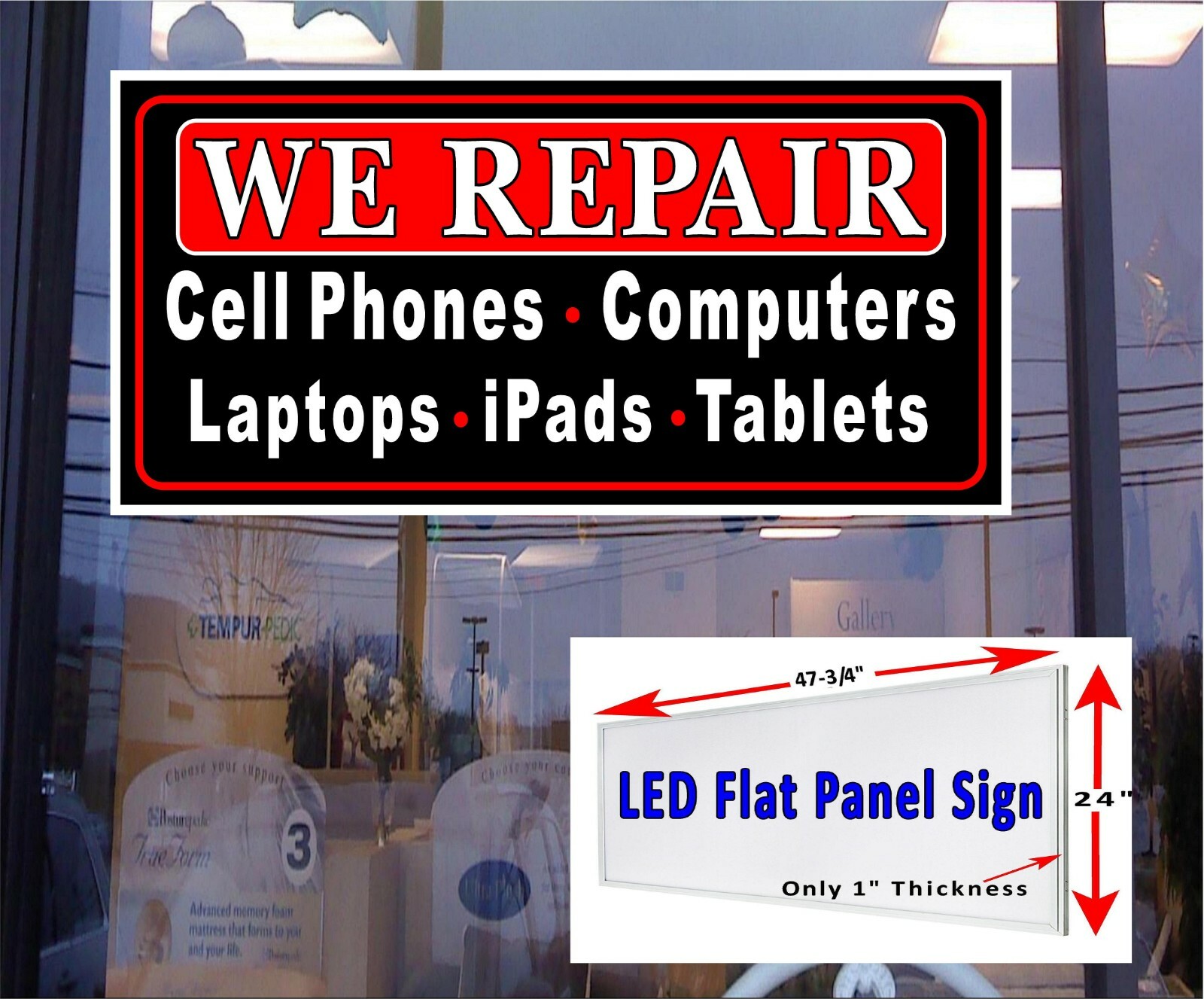 We Repair Cell Phones iPad Tablets Computer LED light box window sign 48×24