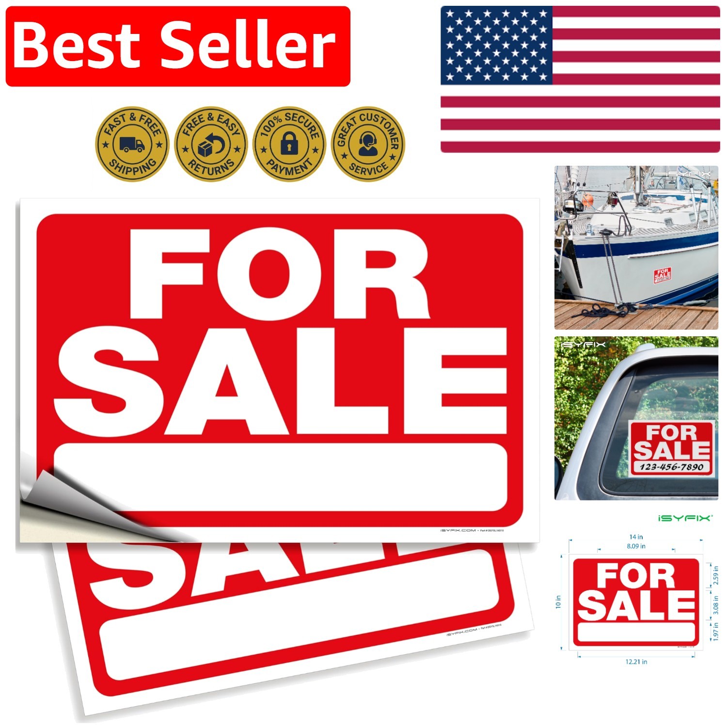 Set of 2 Weatherproof For Sale Sign Stickers – 14×10 Inch for Indoor/Outdoor