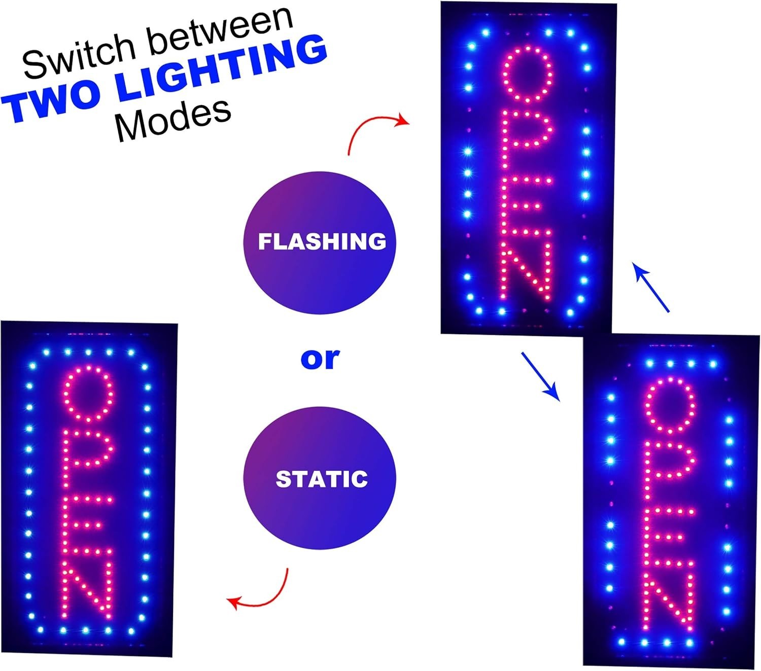 Neon Open Sign for Business – Modern, LED, 17×10, Blue