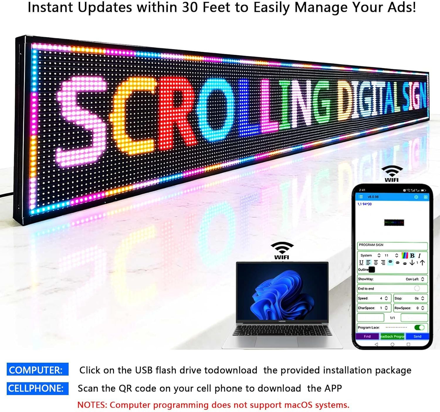 Programmable Scrolling Led Signs, Digital Display Screen Outdoor Waterproof, Ope
