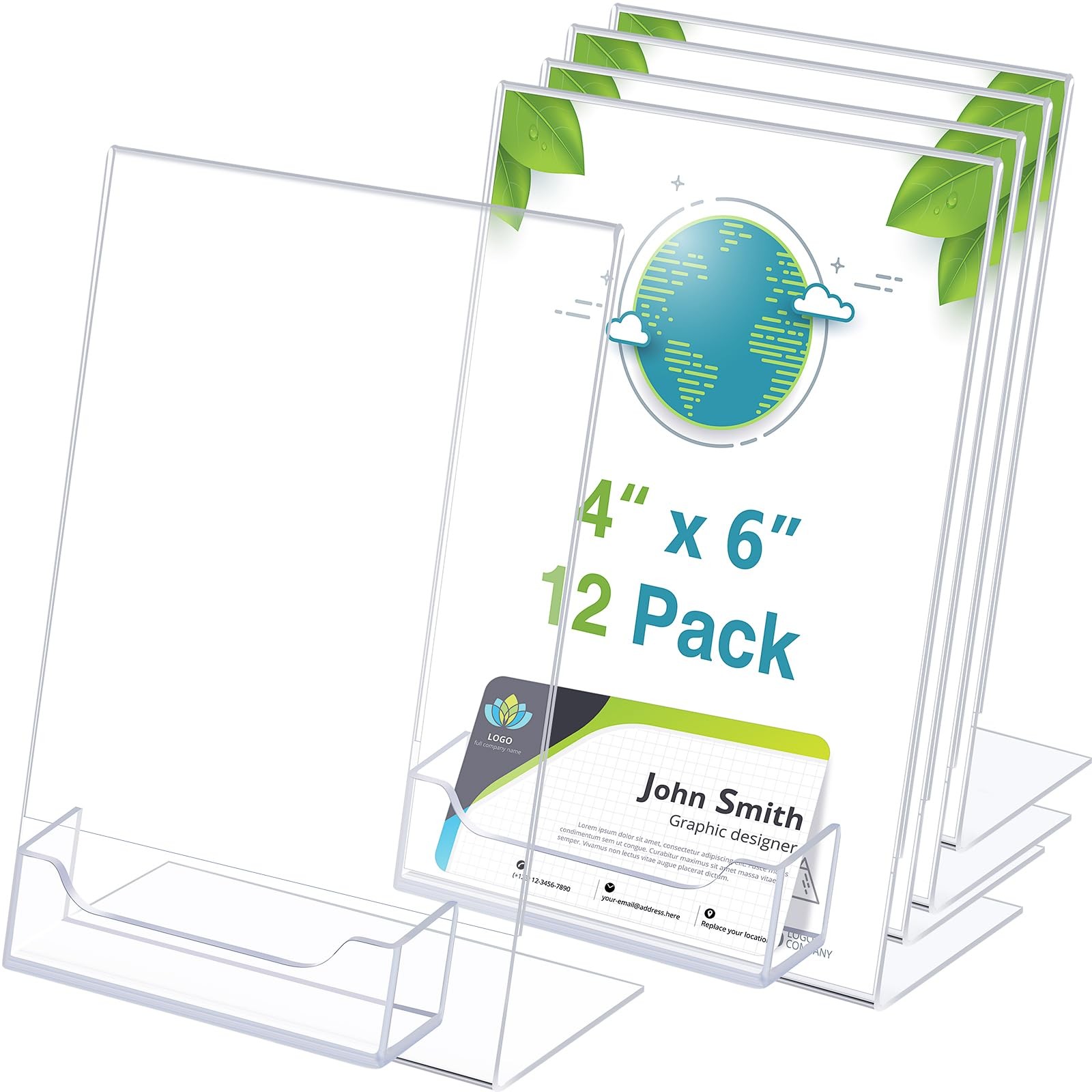 Remerry 12 Pcs Acrylic Sign Holder with Business Card 4 x 6 Inch, clear