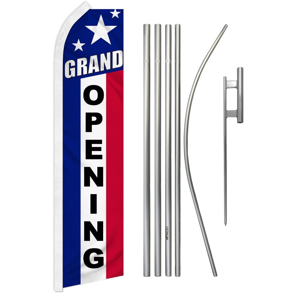 « GRAND OPENING » Advertising Super Flag & Pole Kit now open rwb