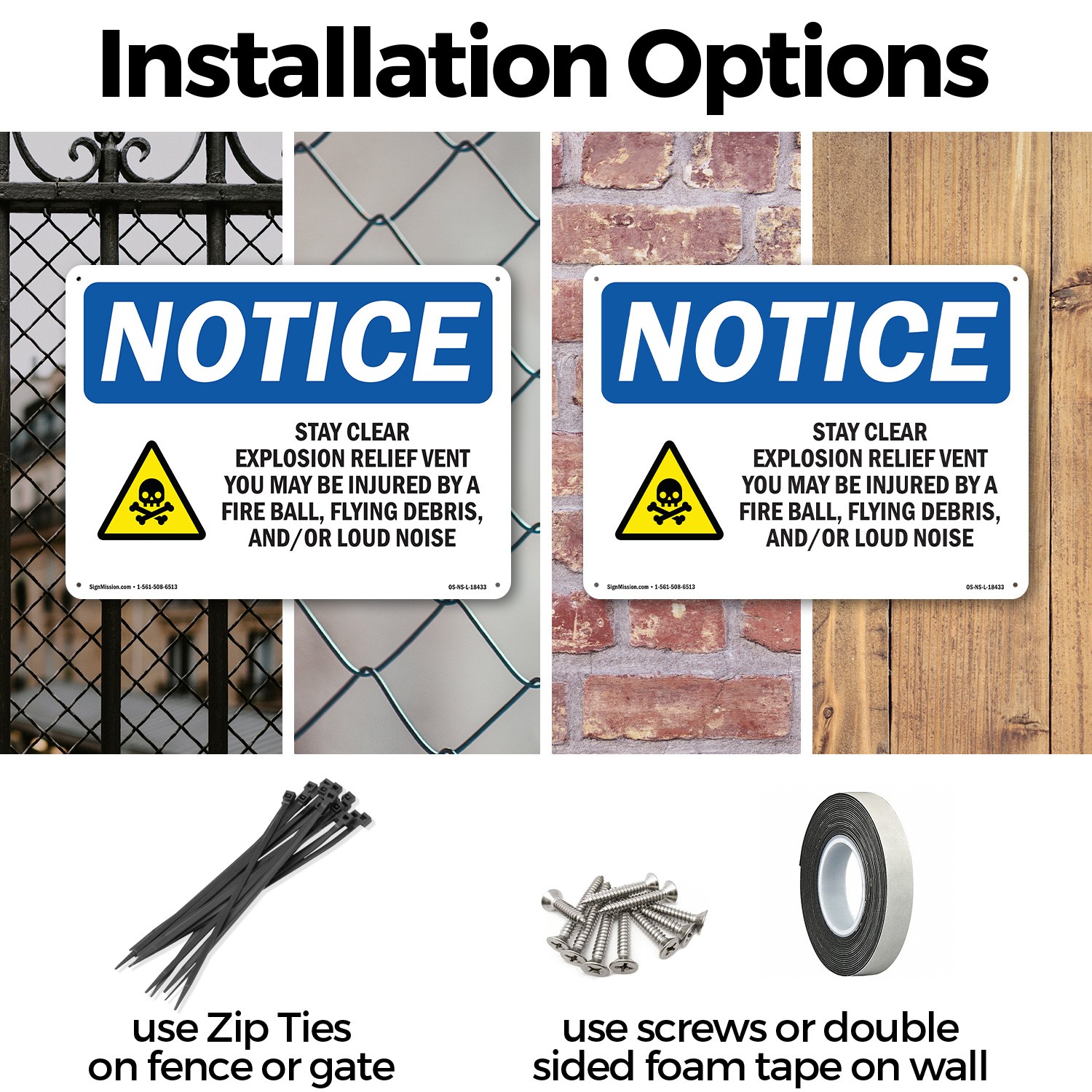Stay Clear Explosion Relief OSHA Notice Sign Metal, Plastic, Decal 5 or 10 Pack