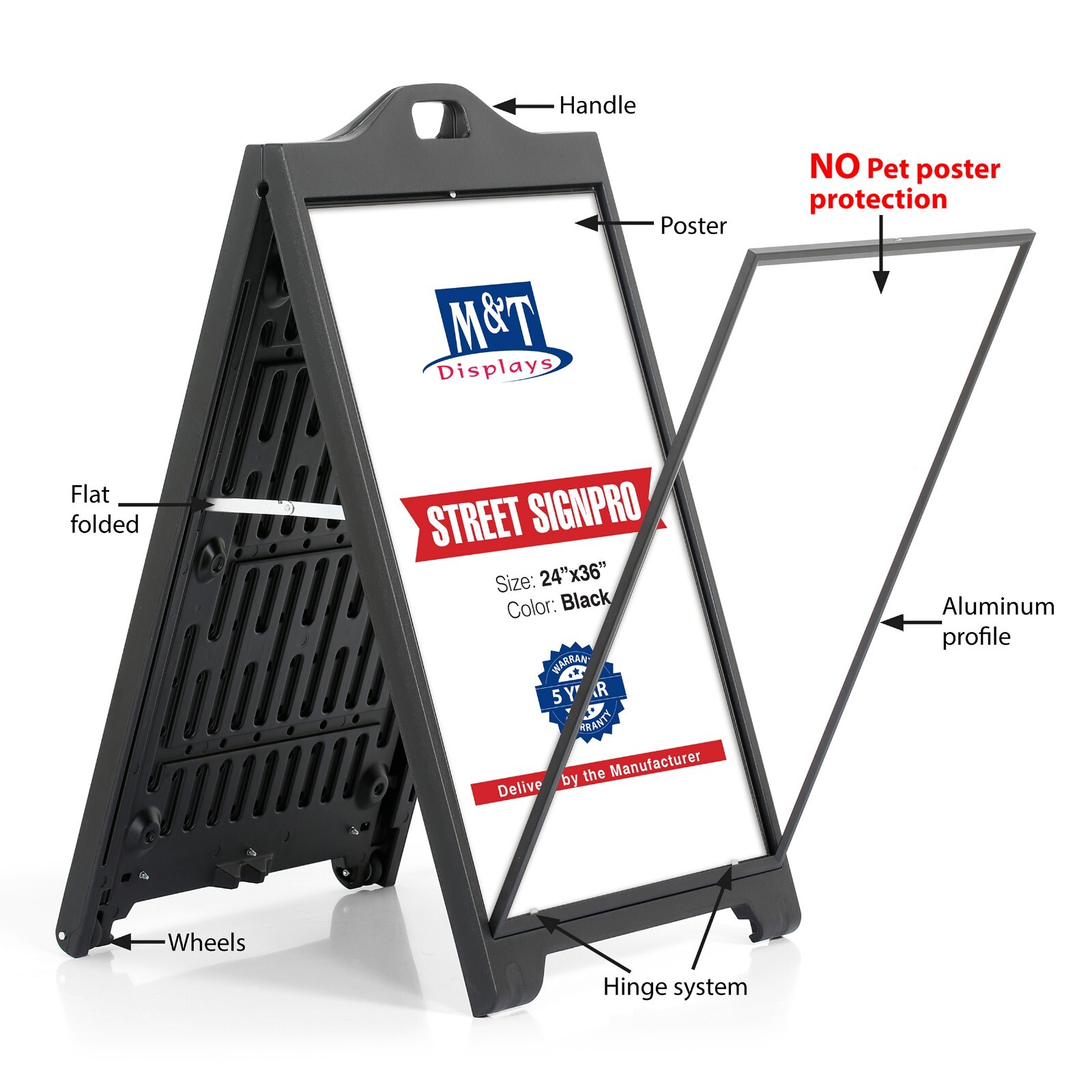 Sandwich Board Street SignPro without LENS Cover A-Frame 24×36&Prime; Black