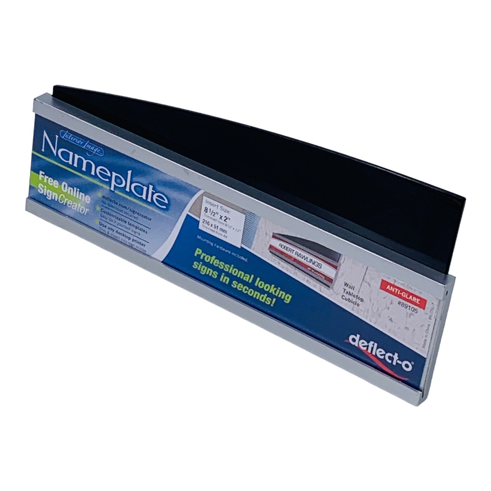 Nameplate Sign Deflect-O Interior Image Nameplate Holder 8.5&Prime; x 2&Prime; Insert *READ*