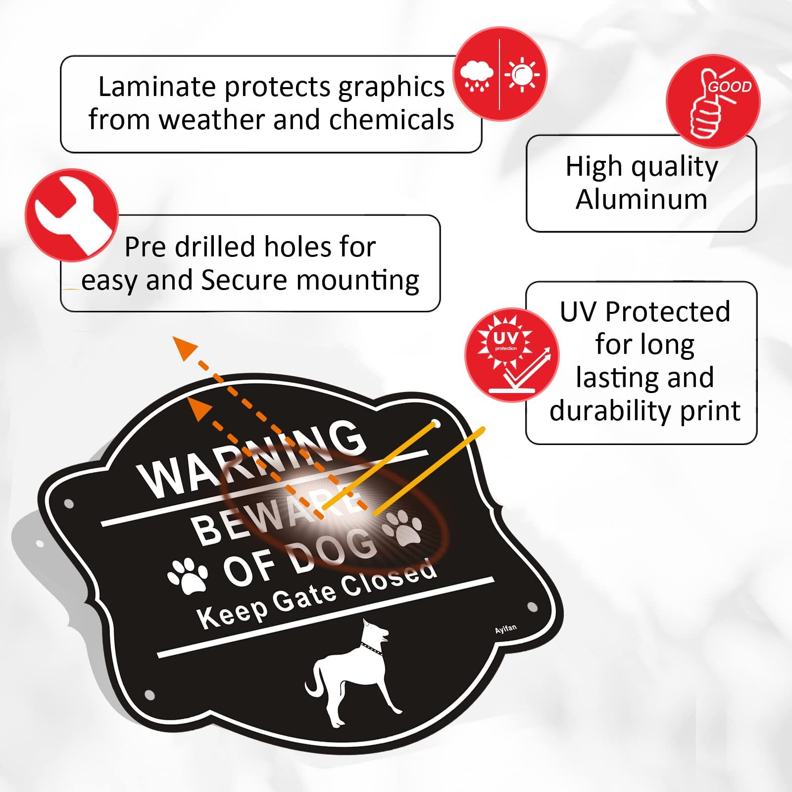 2 Pack Beware of Dog Signs for Fence,10 x 8 Inch Rust Free Aluminum Metal Yard S