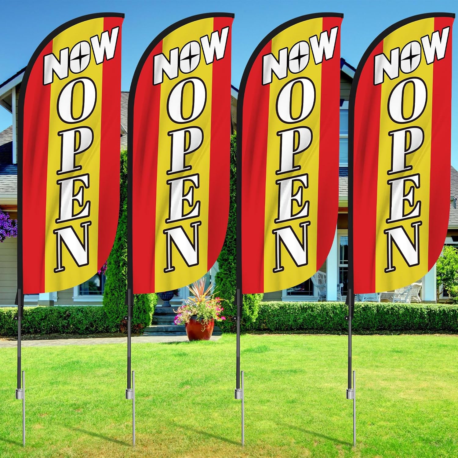 7.2 Ft Open Feather Flag Kit – 4 Sets for Business Grand Opening (Red)