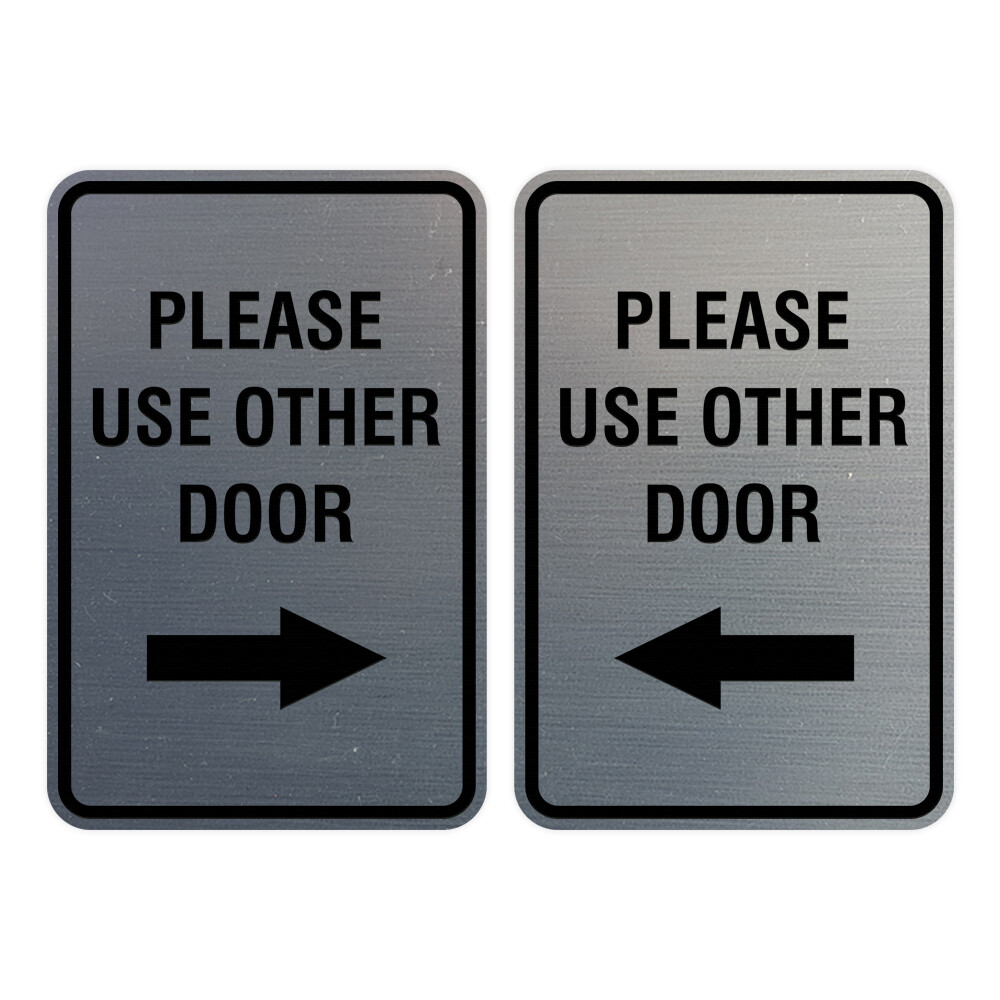 Portrait Round Please Use Other Door Sign Set (Brushed Silver) – Medium 5&Prime; x 7&Prime;