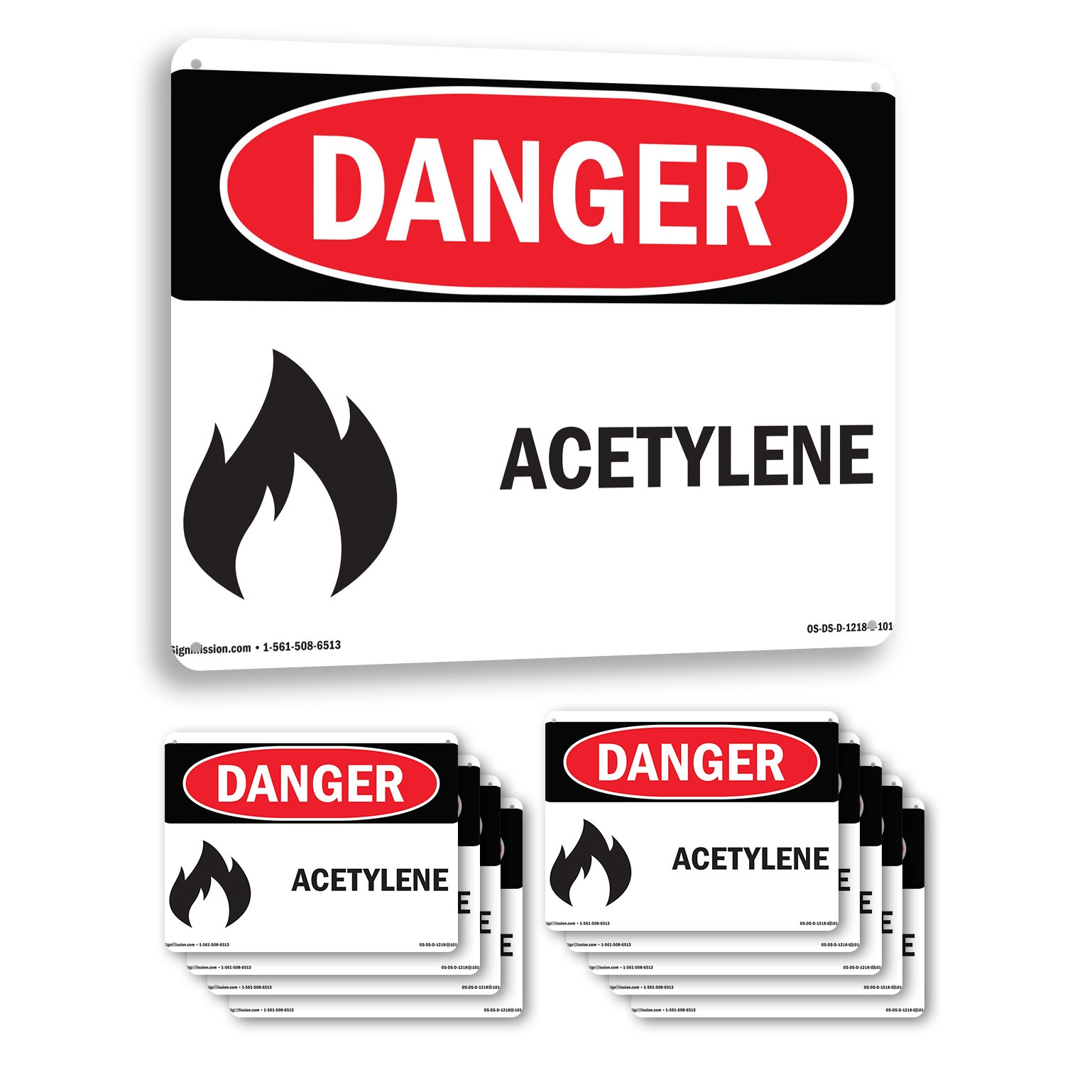 Acetylene OSHA Danger Sign Metal, Plastic, Or Decal – 5 or 10 Pack