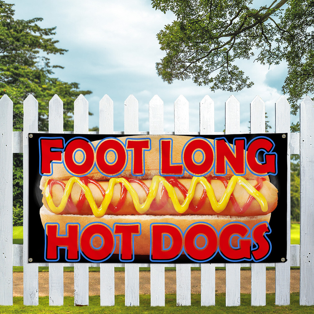Vinyl Banner Multiple Sizes Foot Long Hot Dogs Restaurant and Food Outdoor