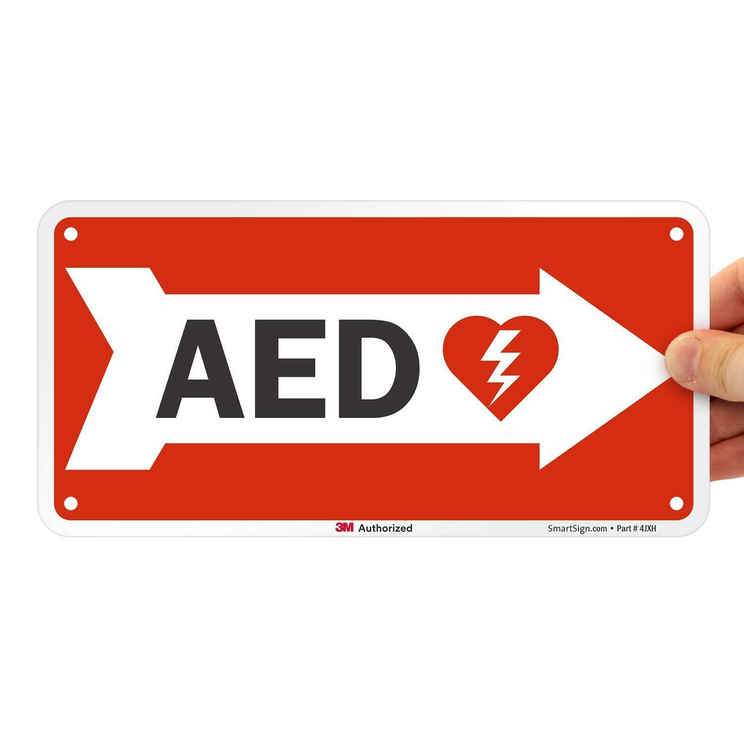5&Prime;x10&Prime; AED Sign with Right Arrow Durable Plastic First Aid Safety Directional