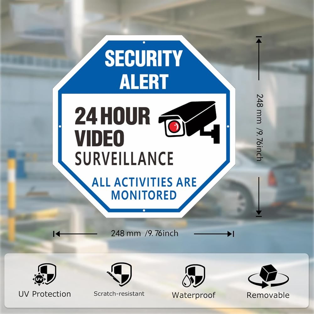 2 Pack 10×10 Inch Security Camera Sign 24HR Video Surveillance Octagon Shape