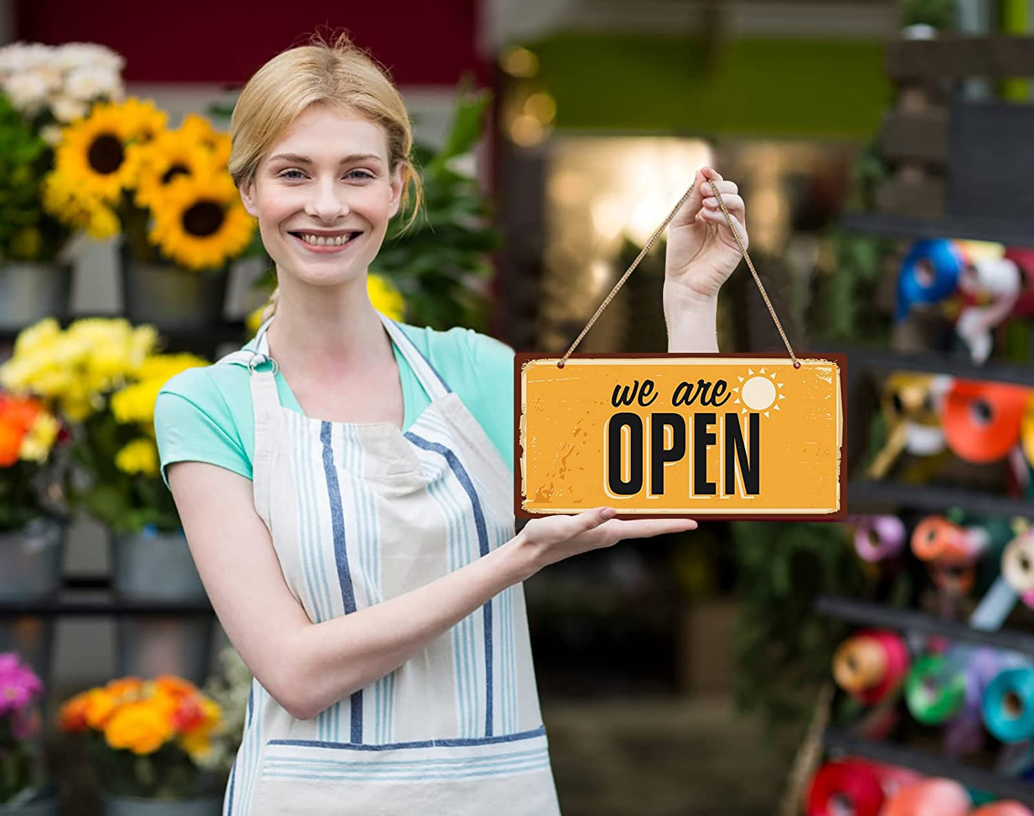 Double Sided Open/Closed Signs – 12&Prime; x 6&Prime; Business Hours Signs for Window/Door