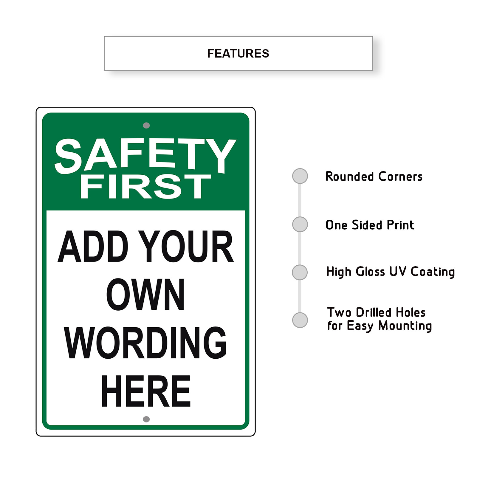 Custom Sign Safety First Your Own Wording Sign Personalized Aluminum Metal Sign