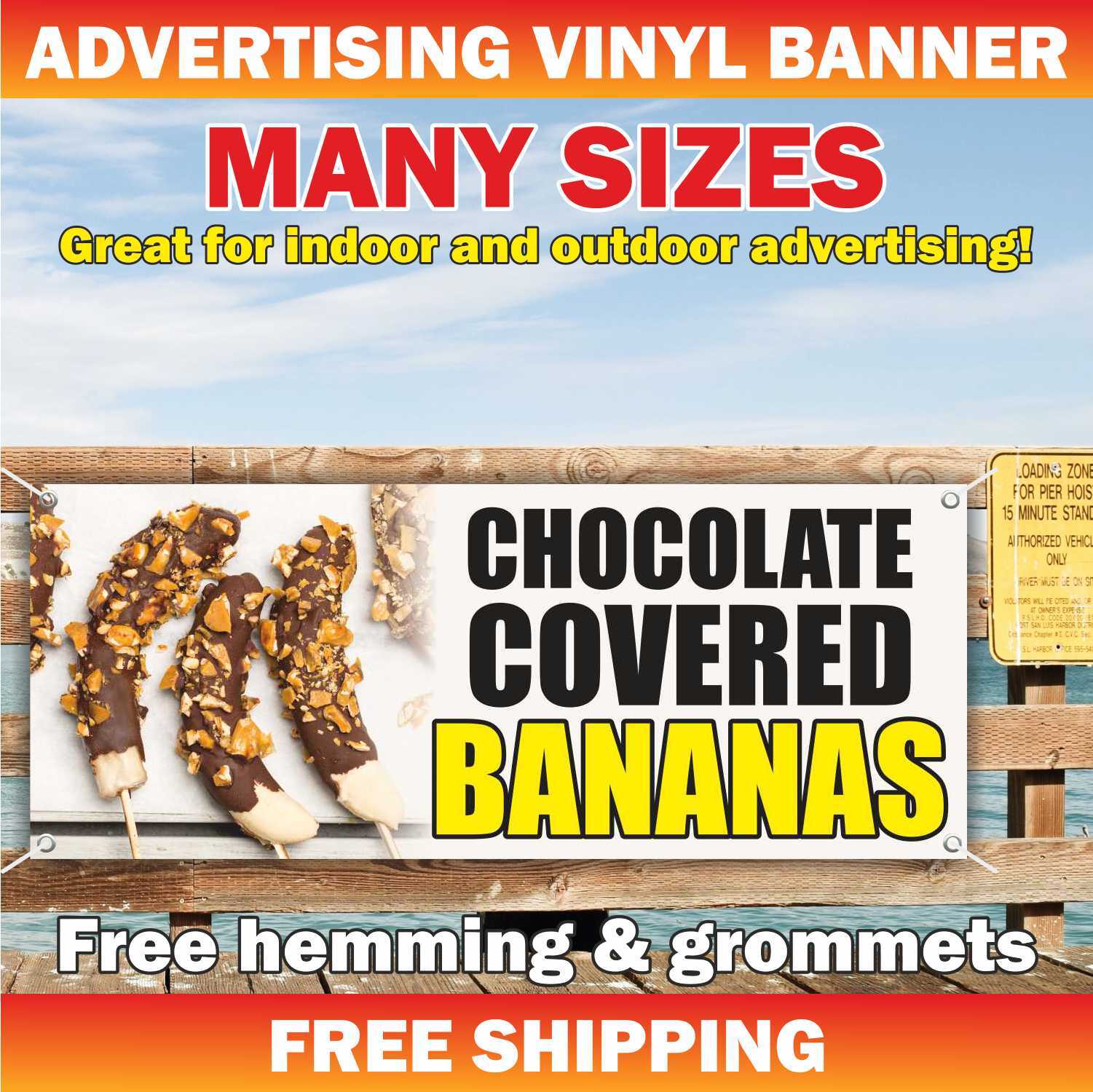 CHOCOLATE COVERED BANANAS Advertising Banner Vinyl Mesh Sign Stand Food Truck