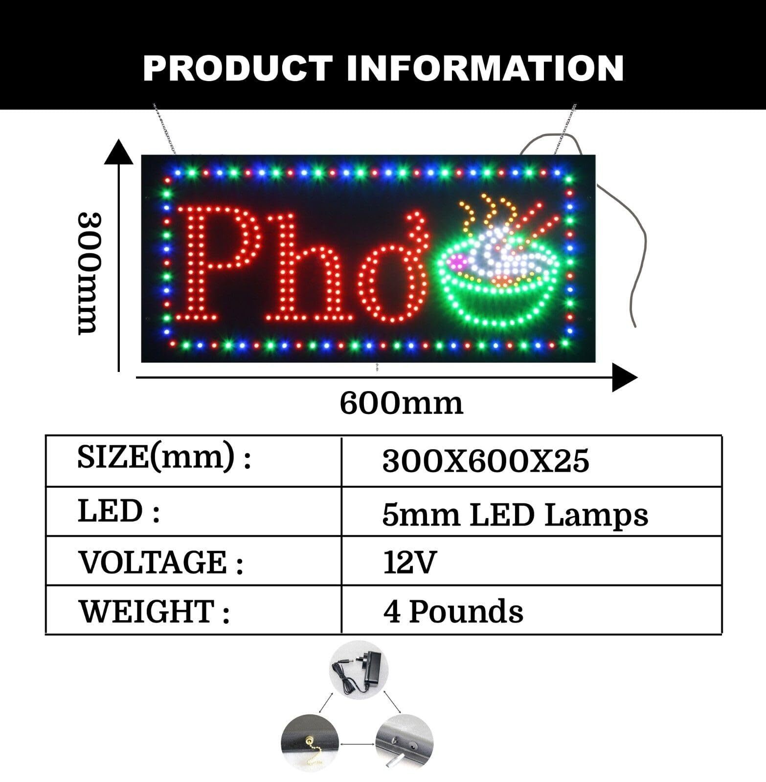 LED Pho Sign for Retail Business Displays | Light Up Sign | 12&Prime;H x 24&Prime;W x 2&Prime;D