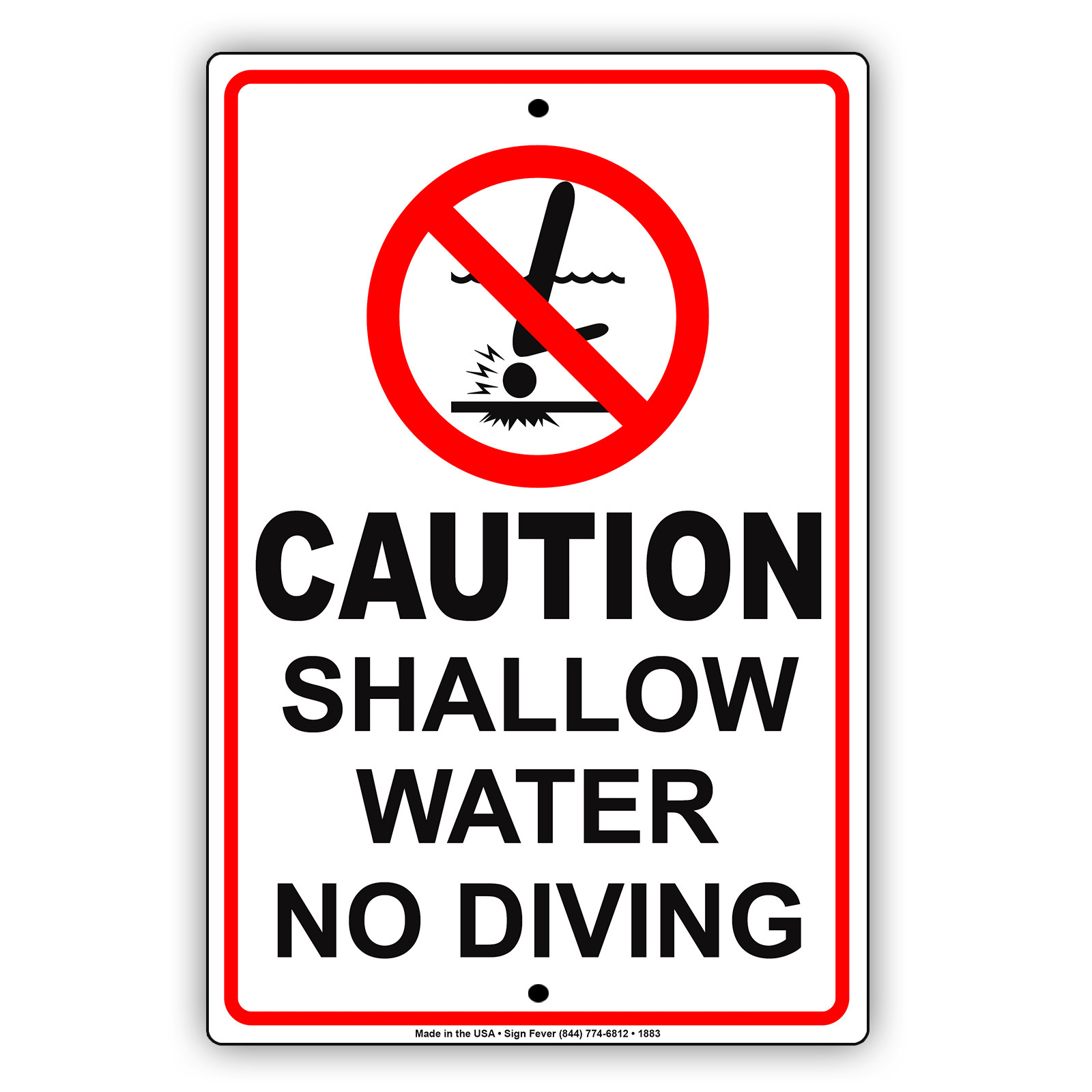 Caution Shallow Water No Diving Allowed Pool Swim Safety Notice Aluminum Sign