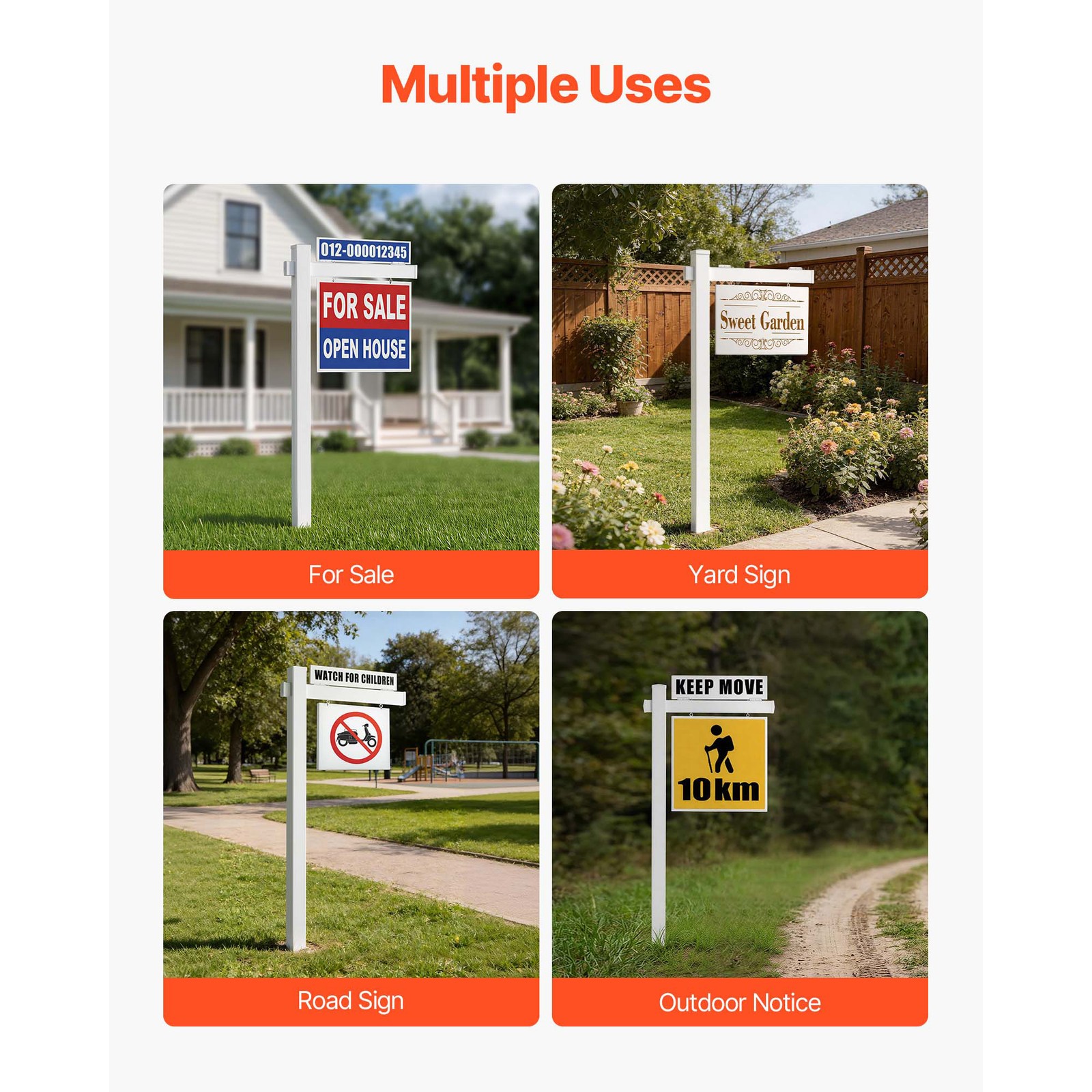 Uimoso PVC Real Estate Sign Post 6 ft Yard Holder for Open House Display