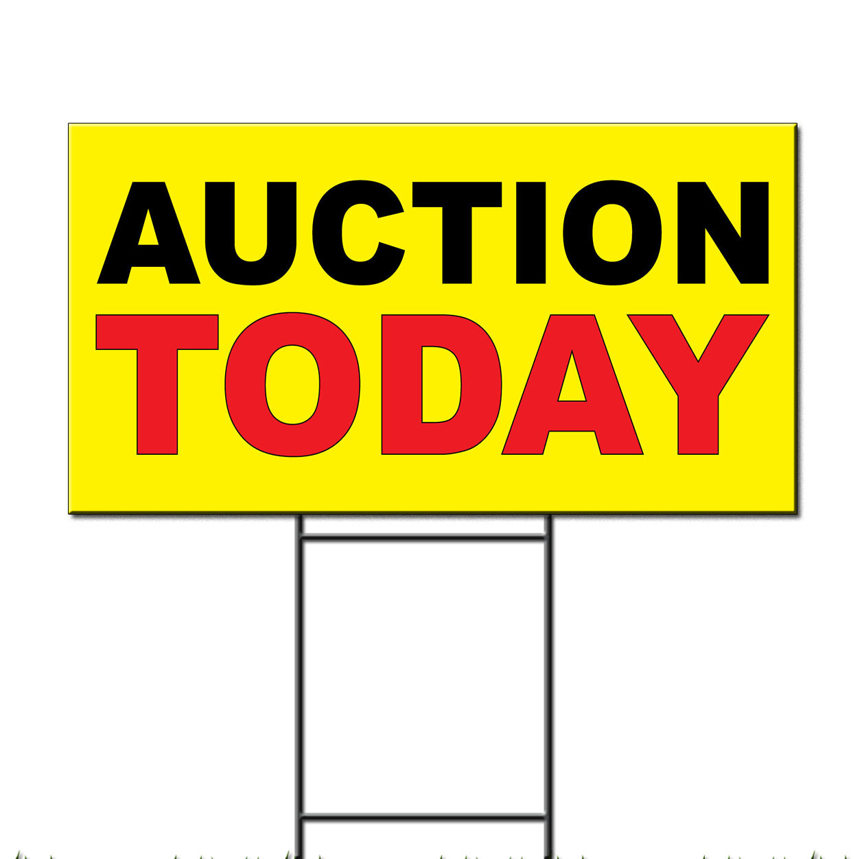 Auction Today Yellow Background Black Red Plastic Yard Sign /Free Stakes