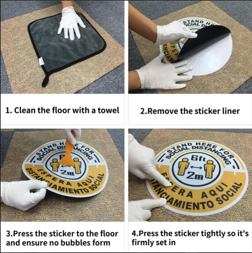 Bilingual English/Spanish 10 Pack of 12” Social Distance Floor Decals W/ Scraper