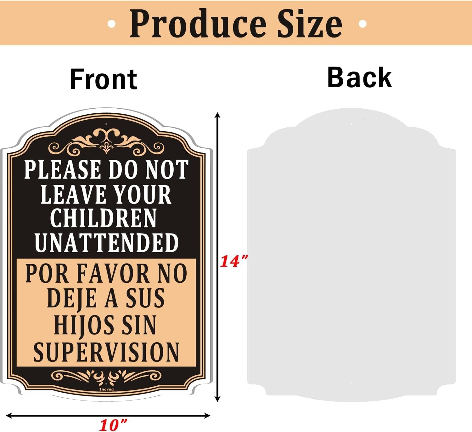 2 PCS Please Do Not Leave Children Unattended Bilingual Sign 14×10 Inch
