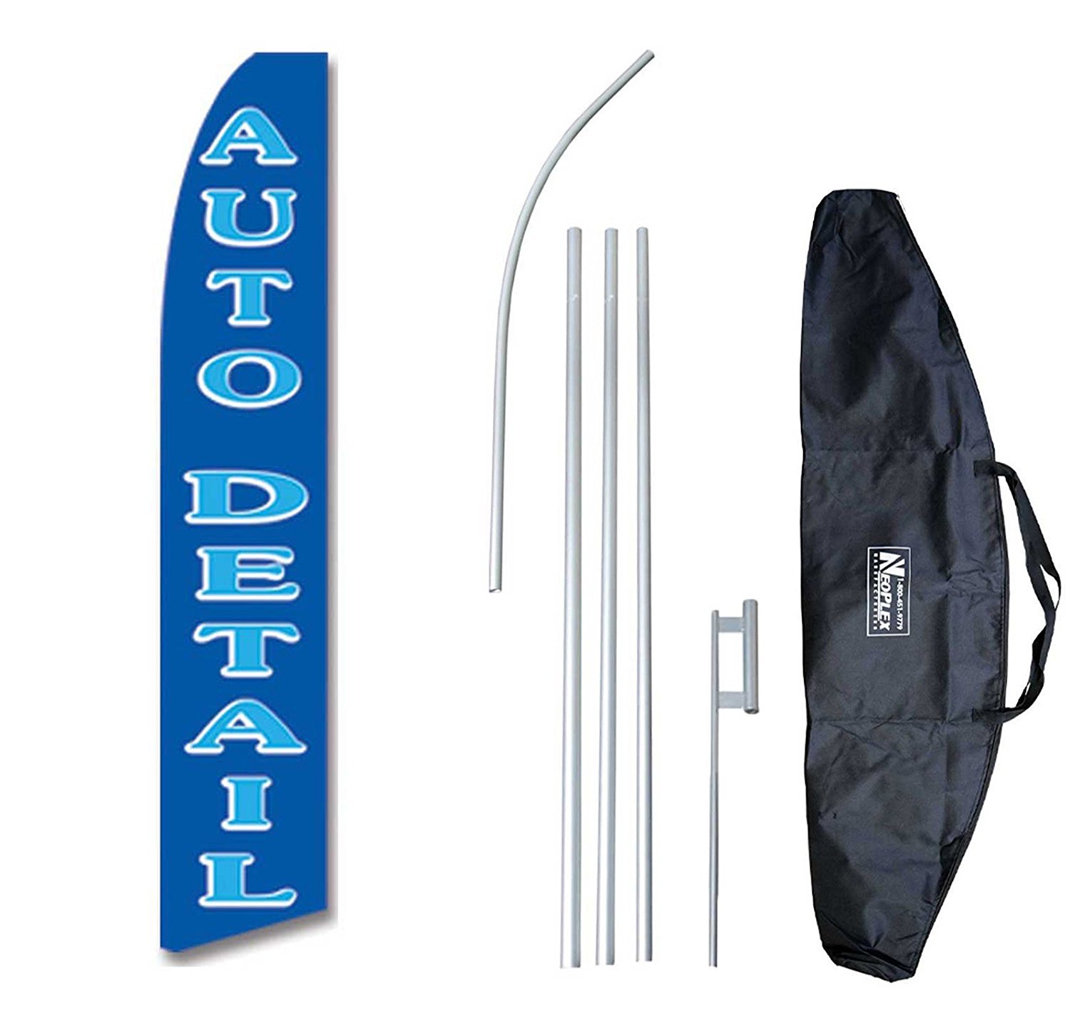 Auto Detail Swooper Flag Flutter 15 Tall Complete Starter Bag Kit Neoplex Blue
