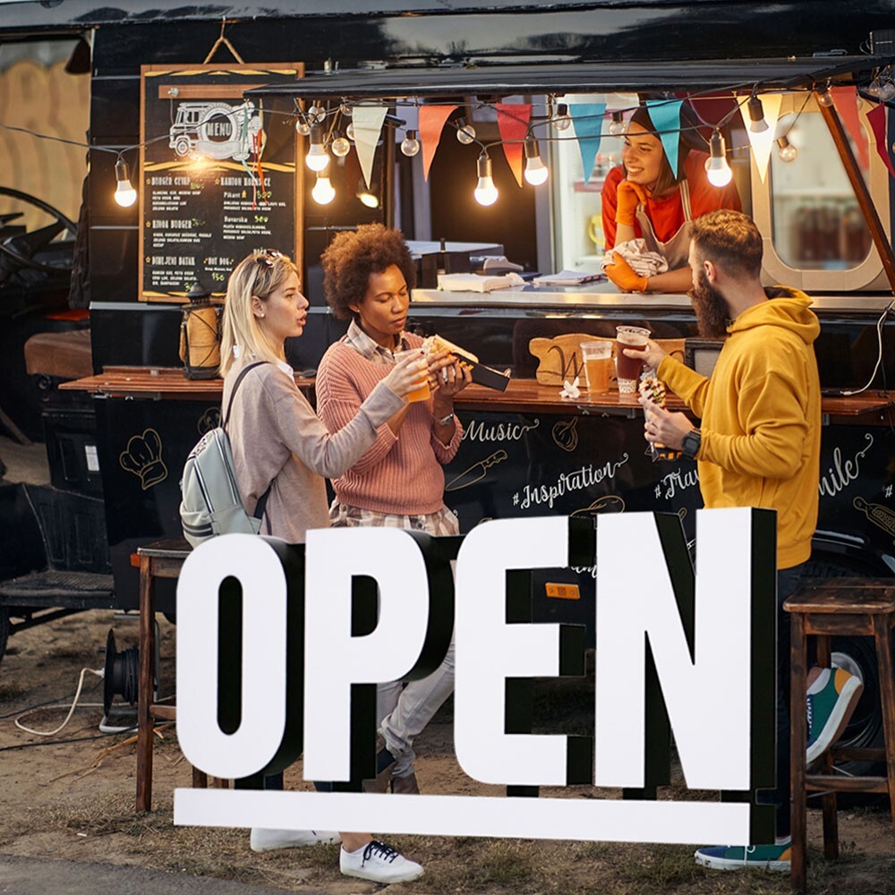 LED Open Sign RGB Underline 30×12 Bright White Frosted Lens Advertising Retail