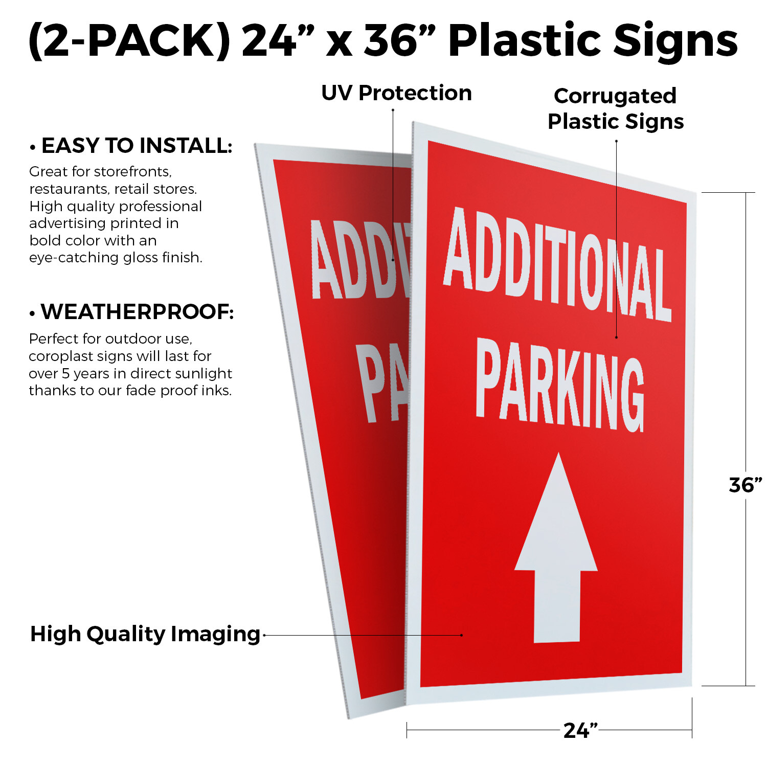 Additional Parking With Up Arrow 24&Prime; x 36&Prime; 2 Pack Of Store Sign Plastic Or Decal