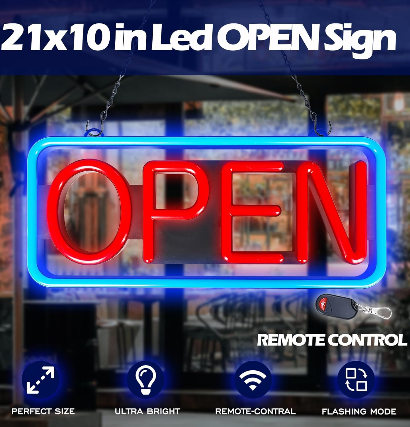 LED Open Sign,Bright Open Sign for Business Window with Remote Control,21X10 Inc