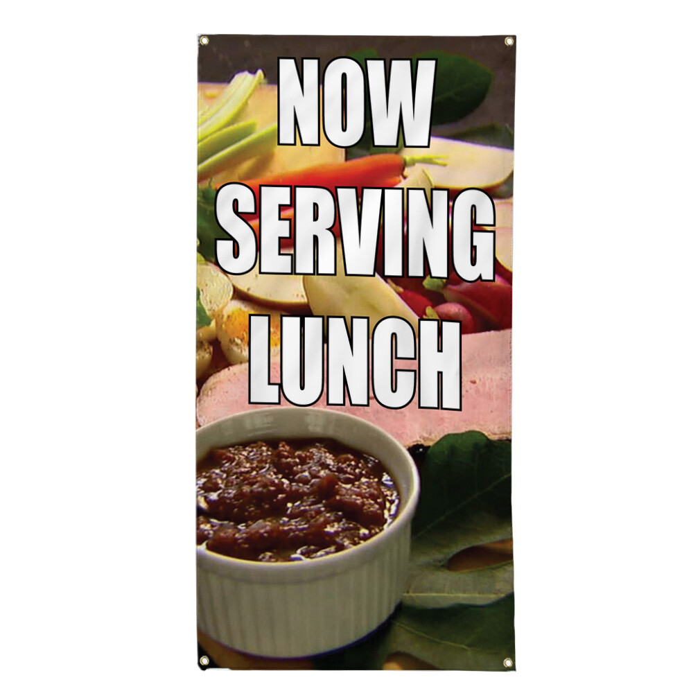 Vertical Vinyl Banner Multiple Sizes Now Serving Lunch Business Outdoor