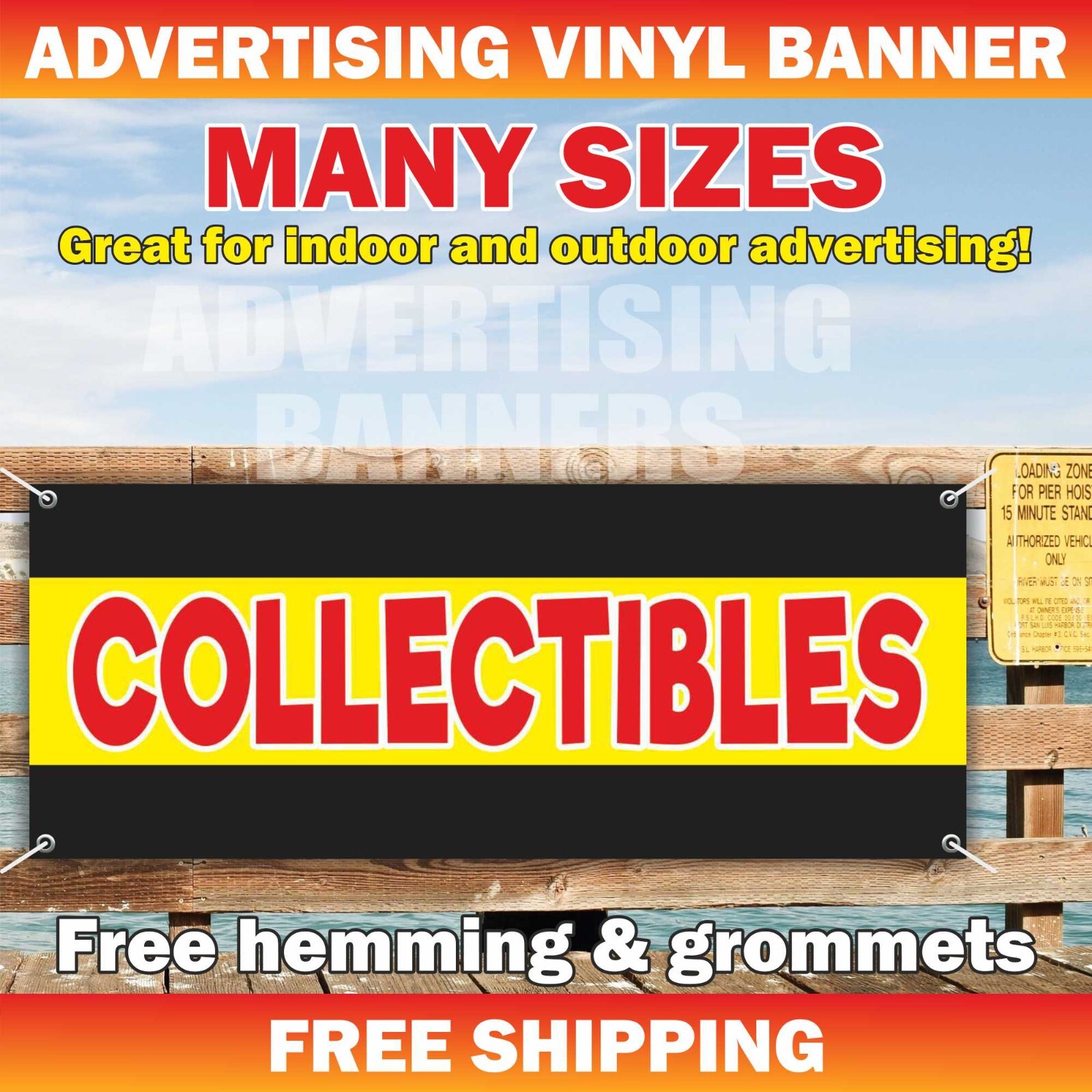 COLLECTIBLES Advertising Banner Vinyl Mesh Sign ANTIQUE STORE Vintage Shop